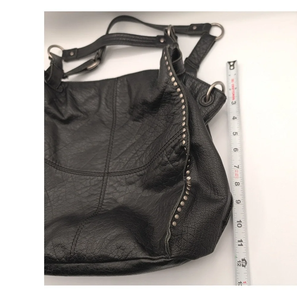 The Sak Black Pebbled Leather Studded Hobo Bag Shoulder Purse Slouchy Tote